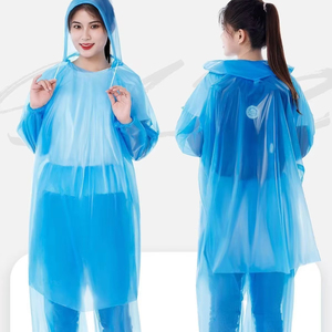 معطف مطر للبالغين قابل للاستخدام مرة واحدة مع بنطلون، سميك وطويل وشفاف، بدلة مطر منفصلة مع زخرفة شعار، نمط بونشو لشخص واحد - Product Image 2