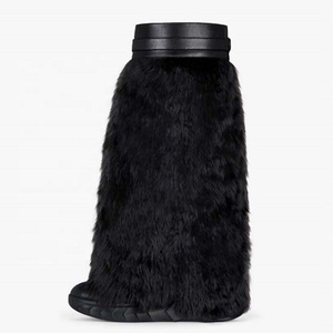 Fur Metallic Lock Shark Long <b>Boots</b> Thick Soles Knee High Booties Women Round Toe Zipper Fluffy Furry Shoes for Lady - Product Image 2