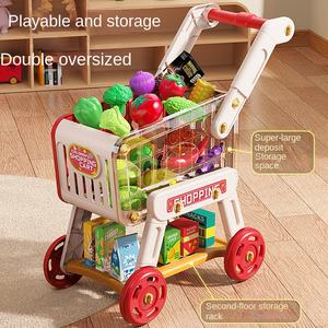 Chariot d'épicerie en plastique de grande taille pour enfants chariot de supermarché <span class=keywords><strong>jouet</strong></span> fruits légumes <span class=keywords><strong>caisse</strong></span> <span class=keywords><strong>enregistreuse</strong></span> jouets éducatifs pour bébés - Product Image 2