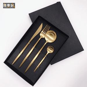 4pcs cubertería de acero inoxidable Portugal cubiertos de Metal chapado en oro cuchara tenedor cuchillo - Product Image 2