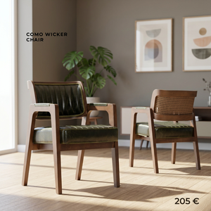 Wood <b>Dining</b> <b>Chair</b> Tufted Upholstered Side <b>Chair</b> Rattan Back Accent Seat for <b>Dining</b> Room Hotel Villa - Product Image 2