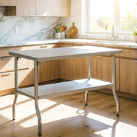 Table de travail pliante professionnelle en acier inoxydable, robuste, double étagère, pour cuisine, préparation alimentaire, restaurant et traiteur