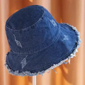 Topi Bucket jeans antik topi Bucket Jeans kustom topi Bucket tertekan