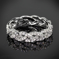 CAOSHI Exquis Twist Design Pavé Full Sparkling Zircon Band Anneaux pour Femmes Mariage Fiançailles Argent Plaqué CZ Anneaux Bijoux