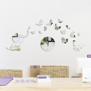 Del fumetto Vitello Elefante E <span class=keywords><strong>Farfalle</strong></span> <span class=keywords><strong>Specchio</strong></span> Orologio Da Parete Sticker Creativo Camera Da Letto Carta Da Parati Per Bambini Decalcomania della Parete Della Stanza del capretto - Product Image 4