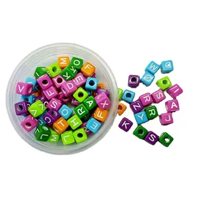 1785pcs Fashionable BPA Free Silicone Teething Letter Beads Beautiful Colorful Square Plastic Alphabet Beads 0.5kg/bag