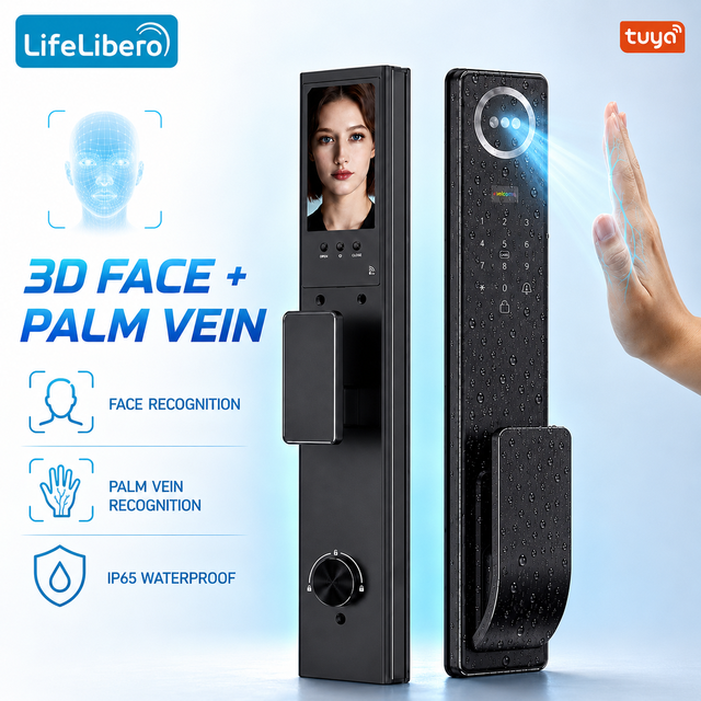 3D Face Recognition Palm Vein Smart Door Lock IP65 Waterproof Biometric Fingerprint Camera Tuya WiFi Fully Automatic