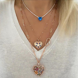 <span class=keywords><strong>Collana</strong></span> <span class=keywords><strong>Tennis</strong></span> con Catena Pavé di Zirconi 3mm con Ciondolo a <span class=keywords><strong>Cuore</strong></span> in Zirconi Colorati Arcobaleno Rosso <span class=keywords><strong>Verde</strong></span> Blu Bianco per Donna Ragazza - Product Image 5
