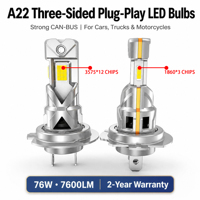 Bombillas LED de Alta Potencia A22 para Faros Delanteros, 76W 7600LM, Iluminación de Tres Lados, 36V H4 H13 9004 9007, Luz Delantera LED Canbus para Automóviles