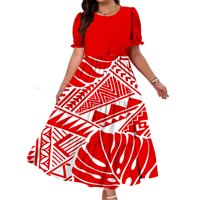 Nouvelle robe pour femme à imprimé tribal polynésien avec logo personnalisé, robe à volants à manches bouffantes, robe d'été à col rond, robe samoane