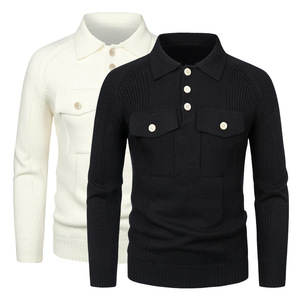 Áo len nam cổ dệt kim thu đông mới, thời trang, đơn giản, màu trơn, có túi, kiểu áo len công sở - Product Image 2