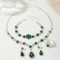 Parure de bijoux en zircone cubique en forme de goutte d'eau, multicolore, collier, boucles d'oreilles et bague, 3 pièces, pour mariage, fête, bijoux de déclaration pour femme