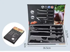 Set Professionale di 6 <span class=keywords><strong>Coltelli</strong></span> da Chef in Acciaio Inox Antiaderente con Manico in Plastica, Assortimento di <span class=keywords><strong>Coltelli</strong></span> da <span class=keywords><strong>Cucina</strong></span> in Confezione Regalo - Product Image 2