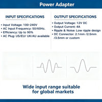 Adaptateur secteur MYIXI 48W AC/DC 3.5A 12V/27.8V/29V 100-240V 50/60Hz avec câble long en matériau PC