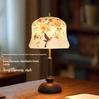 Lampe de table florale et ornée d'oiseaux, style Dinastie Song, haut de gamme, longue durée, vintage, style chinois, design du milieu du siècle, ambiance chaleureuse pour chambre à coucher