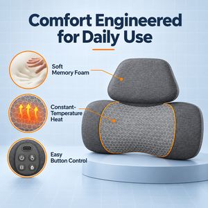 Gray Electric <b>Neck</b> Massage <b>Pillow</b> Heated Cervical Cushion Memory Foam Back Support <b>for</b> Home Office <b>Travel</b> - Product Image 4