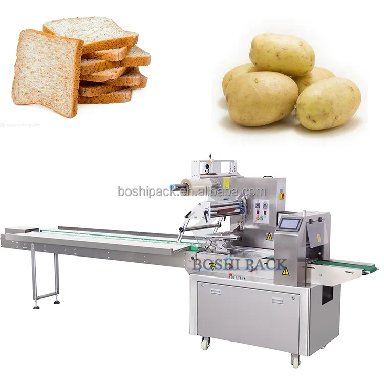 Baguette food protein bar pastry buns cake hamburger packing machine bourbon biscuit sandwich cake wrapping machine