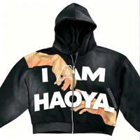 Sweat à capuche court zippé pour homme, imprimé lettres, style Y2K Hip Hop Streetwear, logo personnalisé, vente en gros