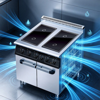 Table de cuisson électrique en céramique 4 zones JUSTA avec four électrique, cuisinière professionnelle en acier inoxydable pour restaurant, traiteur, cuisine