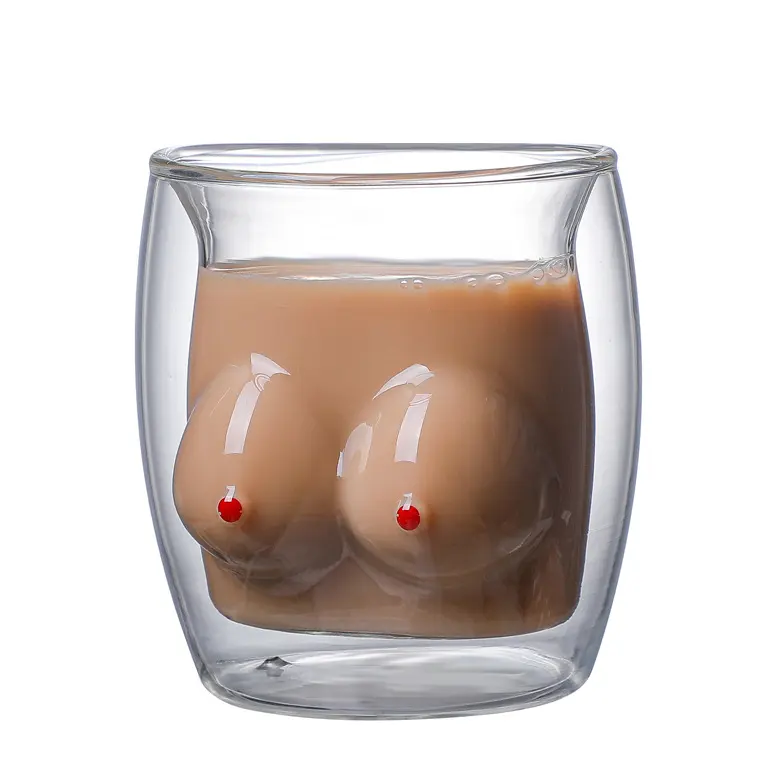 Vaso de cristal creativo con forma de cuerpo para mujer, pecho sexy, doble pared