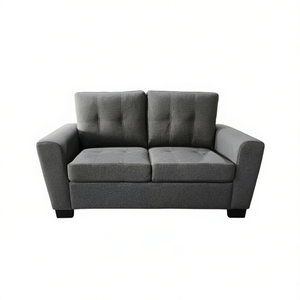 Divano Moderno a Due Posti in Tessuto Grigio con Schienale Trapuntato per Soggiorno - Product Image 1