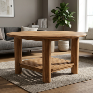 Modern <b>Solid</b> Teak <b>Wood</b> <b>Dining</b> <b>Table</b> Slatted Lower Shelf Scandinavian Handmade Waterproof Eco-Friendly Home Furniture Hotel Villa - Product Image 3