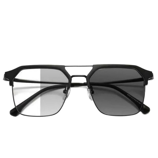Classic Retro Half-Frame Myopia Glasses for Men Gentleman Diamond Color-Changing Plain Glasses Anti-Blue Light Protection Solid
