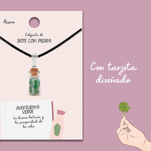 Ciondolo barattolo di auguri con avventurina verde belle collane per fortuna e ispirazione collana pendente - Product Image 3