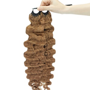 Cabello Humano Rizado Birmano de Doble Trama FH con Nudos Milagrosos para Crochet # Extensiones de Cabello Humano con Punta de Pluma de 30 Colores para Crochet - Product Image 1