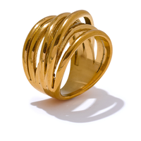JINYOU 3340 Edelstahl 18K PVD-beschichteter Metallring mit geometrischem Design, breiter goldener Ring, trendiger goldfarbener Statement-Schmuck