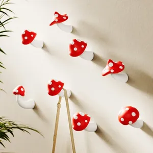 Gancho de pared creativo con forma de hongo rojo para sombrillas y sombreros, estante de almacenamiento tridimensional con diseño artístico, decoración para la parte trasera de la puerta. - Product Image 5