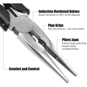Pinze a punta ad ago lungo Premium 8 "6" morsetto di carta precisione in acciaio ad alto tenore di carbonio sistema di misurazione metrica del filo con impugnatura morbida - Product Image 1