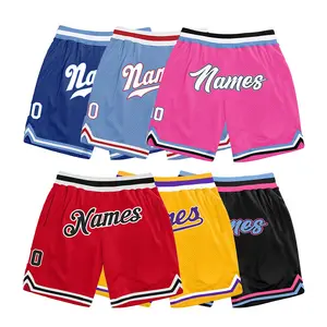 Pantalones cortos de baloncesto para hombre y mujer, ropa de calle Vintage con bordado personalizado, Retro, lisa, de doble malla