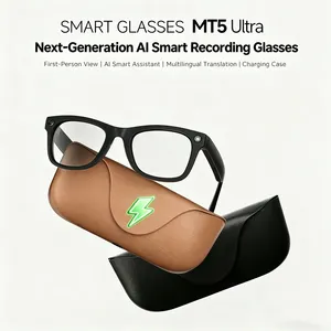 Lunettes Intelligentes IA Haut de Gamme avec Étui de Recharge en Cuir Officiel, Traduction en Temps Réel, Caméra 800W Pixels pour Enregistrement Photo/Vidéo - Product Image 1