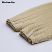 Extensions de cheveux Genius Weft prêtes à être expédiées en gros, tissage de cheveux invisible, cheveux humains bruts européens véritables, blond platine 60A