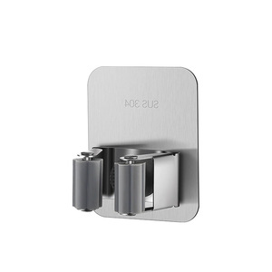 Stainless steel <b>mop</b> clips and hooks, bathroom <b>wall</b>-mounted <b>mop</b> holder with hooks, no drilling required. - Product Image 4