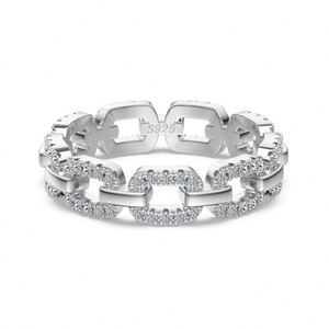 Dylam Fine Top Jewelry - Anillos de Compromiso de Plata S925 con Cadena Cubana, Diseño Abierto, con Piedras de Moissanita Únicas D VVS1 - Product Image 1