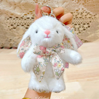 Porte-clés en peluche lapin avec nœud floral mini kawaii, mignon, multicolore, durable, pendentif lapin pour Pâques, anniversaire, souvenir