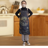 Tablier Niuweili réutilisable en polyester imprimé, style rétro chinois, tissé, anti-salissures, sans manches, pour la pâtisserie et le nettoyage à domicile