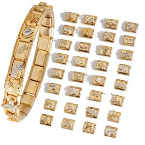 Modular Gold Charm Bracelet With Zircon Stones Unisex Fashion Jewelry Accessory Chain - Product Image 3