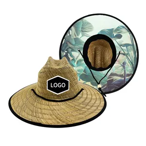 Chapéu de salva-vidas de palha de pesca para homens com logotipo personalizado, chapéu solar unissex personalizado personalizado de aba larga com tecido UV
