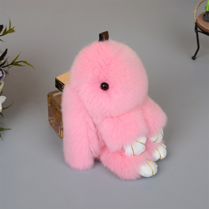 Porte-clés Fourrure Pompon 18cm Lapin Moelleux Véritable Fourrure De Lapin Porte-clés Bibelot Femmes Jouet Pompon Lapin sur Sac Porte-clés - Product Image 2