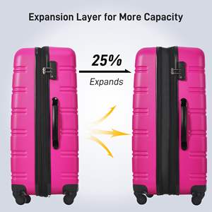Ensemble de bagages rigides de luxe DB en 2 pièces avec serrure TSA, valises à roulettes légères de 20 et 28 pouces, matériau ABS moderne, rose, pour voyage - Product Image 3