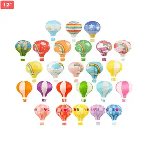 Dekorasi Lipat Balon Udara Panas 12 Inci, Dekorasi Pembukaan Pernikahan, Keranjang Gantung Kertas Pelangi