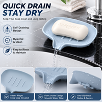 Lot de 3 porte-savons en silicone à surface lisse et forme irrégulière, auto-drainants pour douche/salle de bain, type cascade