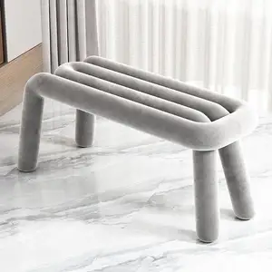 Luxury Home Furniture Interest Design Comfortable Europe Iron Metal Frame Fleece Fabric long bench Leisure lounge chair