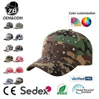 Casquette de baseball camouflage de luxe OEM ODM ornée de strass pour femme, idéale pour le streetwear et les activités de plein air