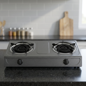 Table de cuisson à gaz double brûleur, panneau noir, commande par bouton, allumage piézoélectrique, facile à nettoyer, type encastrable, usage domestique - Product Image 3