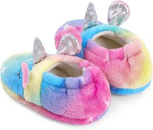 Chaussons en peluche dessin animé <span class=keywords><strong>licorne</strong></span> maison bébé chaussures de soutien semelle extérieure antidérapante floue confortable bambin enfants - Product Image 2