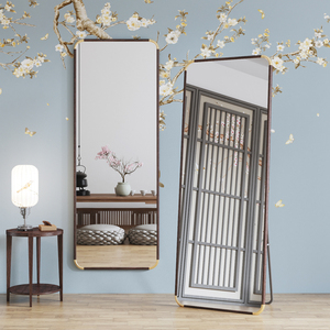 Commercio all'ingrosso barbiere full size in legno lungo pavimento in legno noce parete lunga decorazione per la casa soggiorno infrangibile trucco specchio - Product Image 4